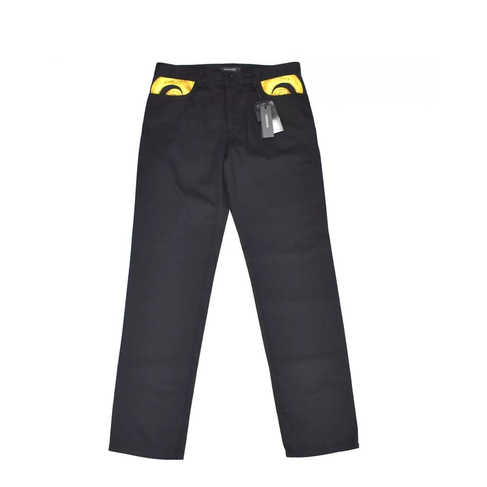 NWT Versace Pants Men IT 48 US 32 Black Barocco Cotton Twill Straight Leg $900